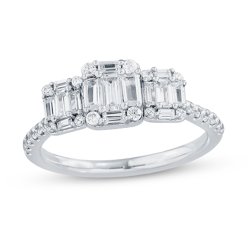 0.75 CT. T.W. Emerald-Shaped Multi-Diamond Trio Ring in 14K White Gold|Peoples Jewellers
