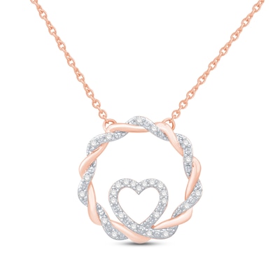 Circle of Gratitude® Collection 0.09 CT. T.W. Diamond and Polished Twist with Loop Heart Necklace in 10K Rose Gold – 19"