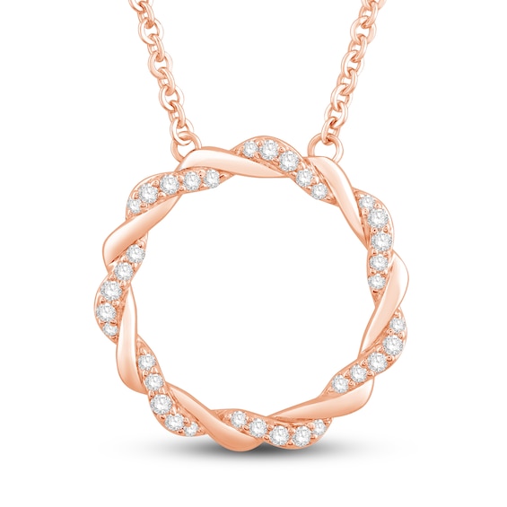 Circle of Gratitude® Collection 0.23 CT. T.W. Diamond and Polished Twist Necklace in 10K Rose Gold – 19"