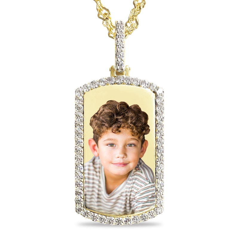 1.06 CT. T.W. Diamond Frame Engravable Photo Dog Tag Pendant in 10K Gold (1 Image and 4 Lines) - 24"|Peoples Jewellers