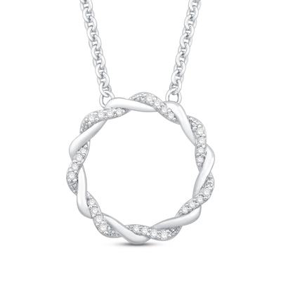 Circle of Gratitude® Collection 0.09 CT. T.W. Diamond and Polished Twist Necklace in Sterling Silver – 19"