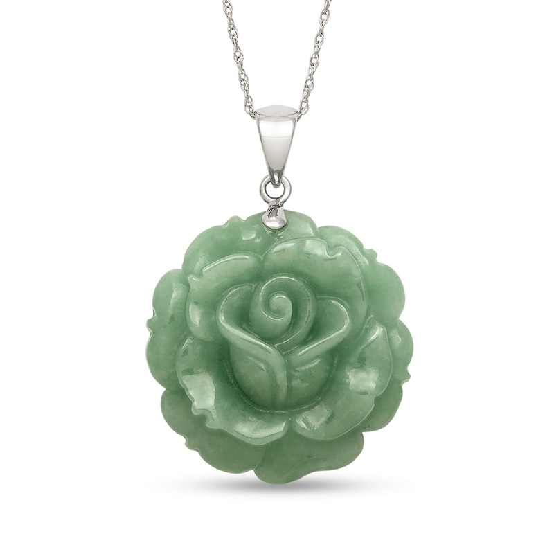 29.0mm Carved Dyed Jade Rose Pendant in Sterling Silver|Peoples Jewellers