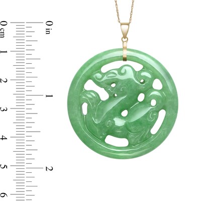 38.0mm Carved Dyed Jade Dragon Circle Pendant in 14K Gold