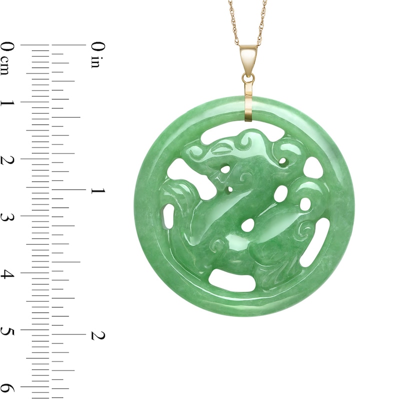 38.0mm Carved Dyed Jade Dragon Circle Pendant in 14K Gold|Peoples Jewellers