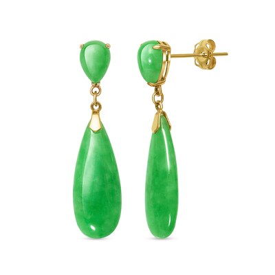 Pear-Shaped Dyed Jade Double Drop Earrings in 10K Gold