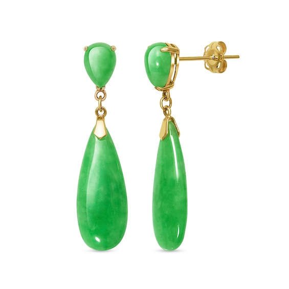 Pear-Shaped Dyed Jade Double Drop Earrings in 10K Gold