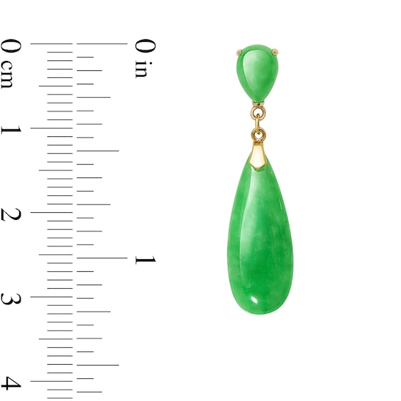 Pear-Shaped Dyed Jade Double Drop Earrings in 10K Gold