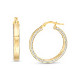 Italian Gold 20.0mm Glitter Enamel Outer Edge Tube Hoop Earrings in 14K Gold