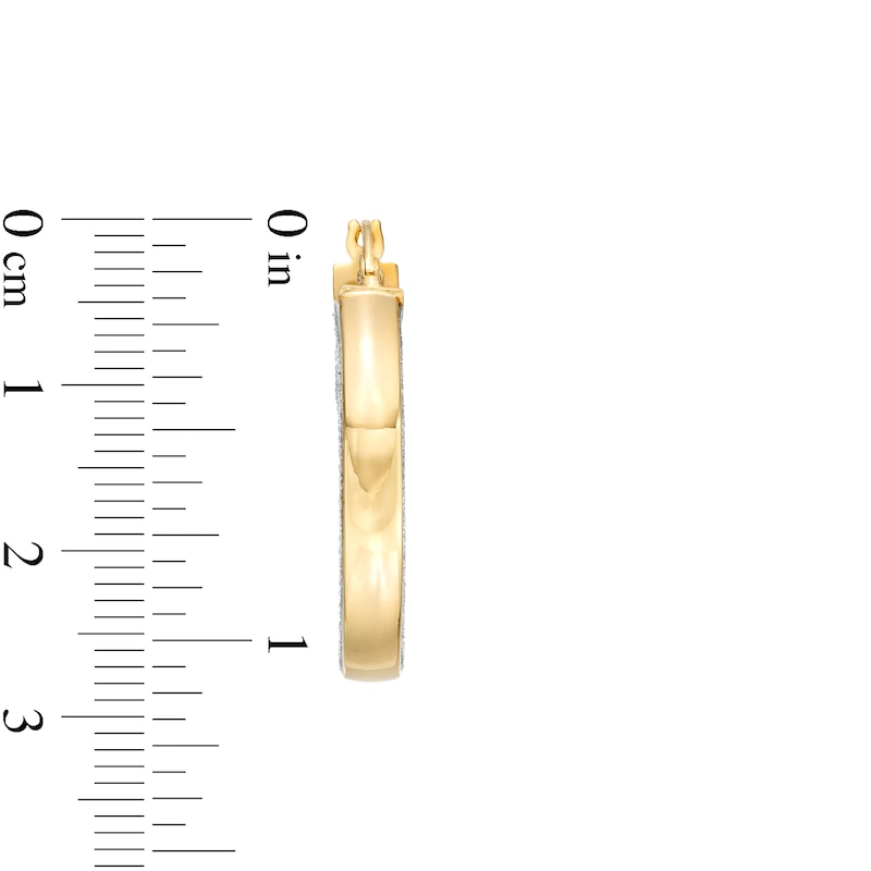 Italian Gold 20.0mm Glitter Enamel Outer Edge Tube Hoop Earrings in 14K Gold