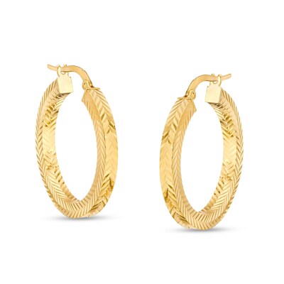 20.0mm Diamond-Cut Square Tube Hoop Earrings in 14K Gold