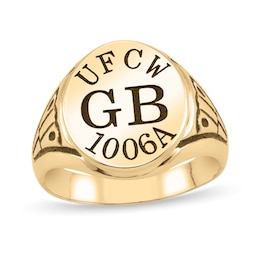 Men's Engravable Etched Pattern Shank Oval Signet Ring (2 Initials and Lines)