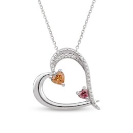 Couple's Gemstone and Diamond Accent Beaded Tilted Heart Pendant (2 Stones)