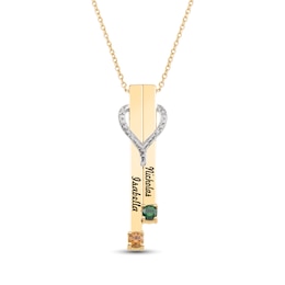 Couple's Gemstone Engravable Double Vertical Bar Pendant (2 Stones and Names)