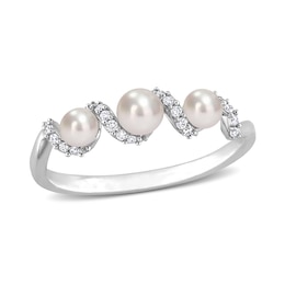 3.0-4.0mm Baroque Freshwater Cultured Pearl and 0.09 CT. T.W. Diamond Twist Shank Ring in 14K White Gold