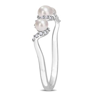 3.0-4.0mm Baroque Freshwater Cultured Pearl and 0.09 CT. T.W. Diamond Twist Shank Ring in 14K White Gold