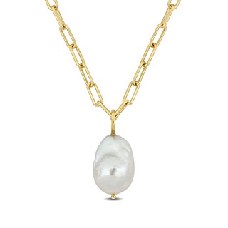 13.0-13.5mm Baroque Freshwater Cultured Pearl Paper Clip Necklace in Sterling Silver with 18K Gold Plate