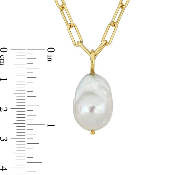 13.0-13.5mm Baroque Freshwater Cultured Pearl Paper Clip Necklace in Sterling Silver with 18K Gold Plate