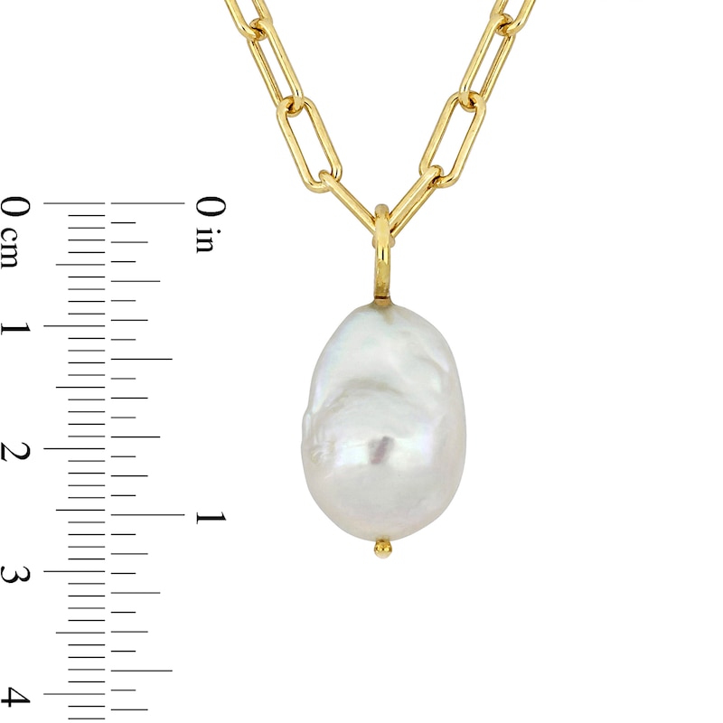 13.0-13.5mm Baroque Freshwater Cultured Pearl Paper Clip Necklace in Sterling Silver with 18K Gold Plate