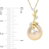 12.0-12.5mm Baroque Golden South Sea Cultured Pearl and Diamond Accent Vine Pendant in 14K Gold-17"