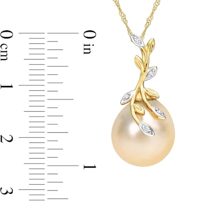 12.0-12.5mm Baroque Golden South Sea Cultured Pearl and Diamond Accent Vine Pendant in 14K Gold-17"