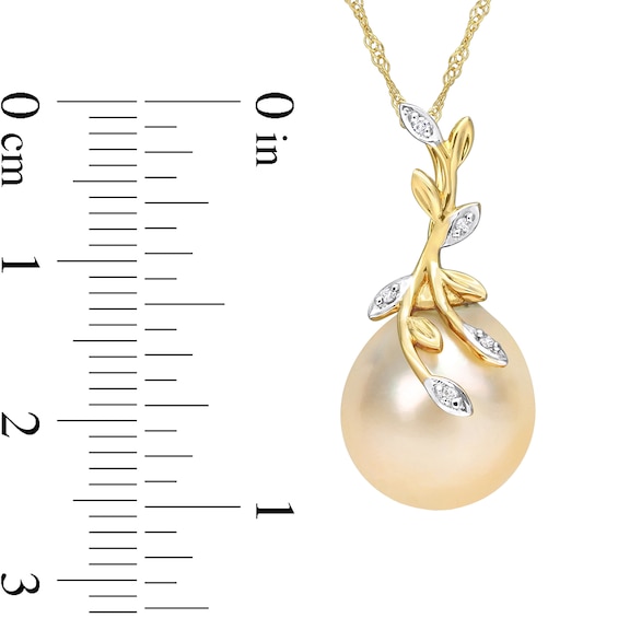 12.0-12.5mm Baroque Golden South Sea Cultured Pearl and Diamond Accent Vine Pendant in 14K Gold-17"