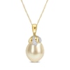 9.0-10.0mm Oval Golden South Sea Cultured Pearl and 0.07 CT. T.W. Diamond Cap Pendant in 14K Gold-17"