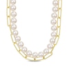 5.0-7.0mm Freshwater Cultured Pearl and Paper Clip Chain Double Strand Necklace in Sterling Silver with 18K Gold Plate