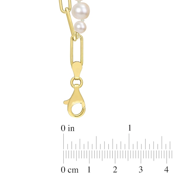 5.0-7.0mm Freshwater Cultured Pearl and Paper Clip Chain Double Strand Necklace in Sterling Silver with 18K Gold Plate