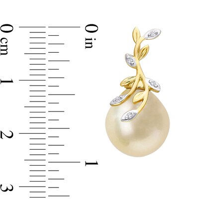 12.0-12.5mm Baroque Golden South Sea Cultured Pearl and 0.05 CT. T.W. Diamond Vine Drop Earrings in 14K Gold