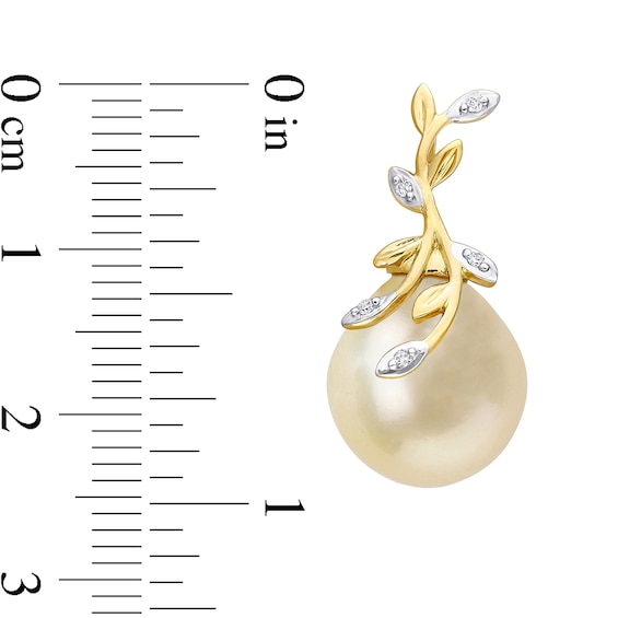 12.0-12.5mm Baroque Golden South Sea Cultured Pearl and 0.05 CT. T.W. Diamond Vine Drop Earrings in 14K Gold