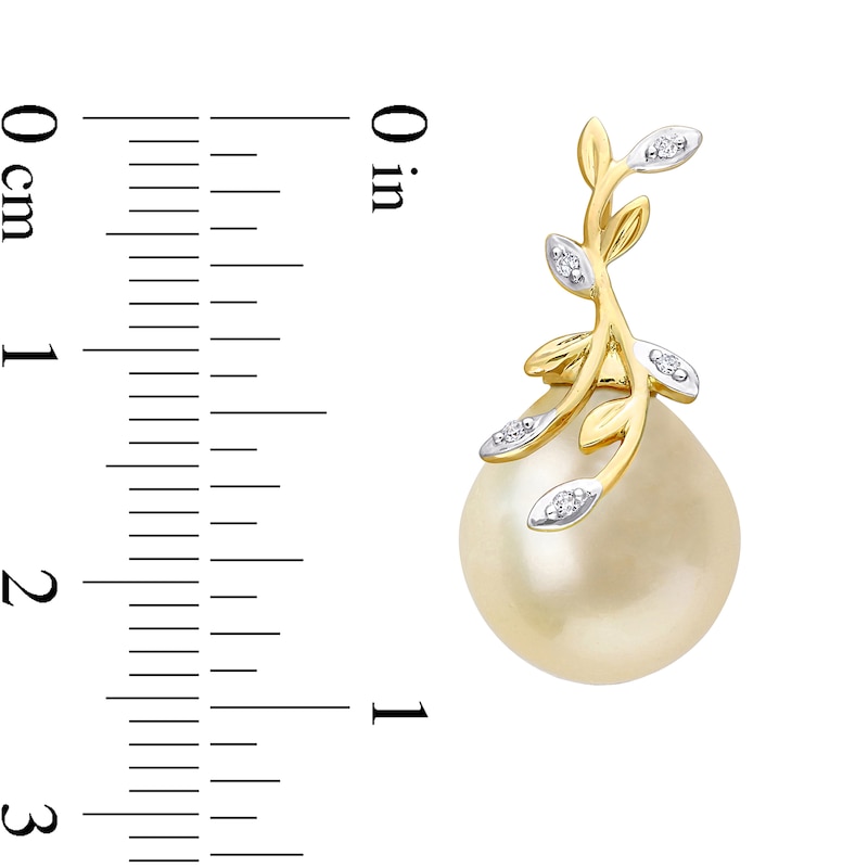 12.0-12.5mm Baroque Golden South Sea Cultured Pearl and 0.05 CT. T.W. Diamond Vine Drop Earrings in 14K Gold|Peoples Jewellers
