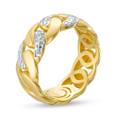 Diamond-Cut Cuban Link Band in 14K Two-Tone Gold – Size 7