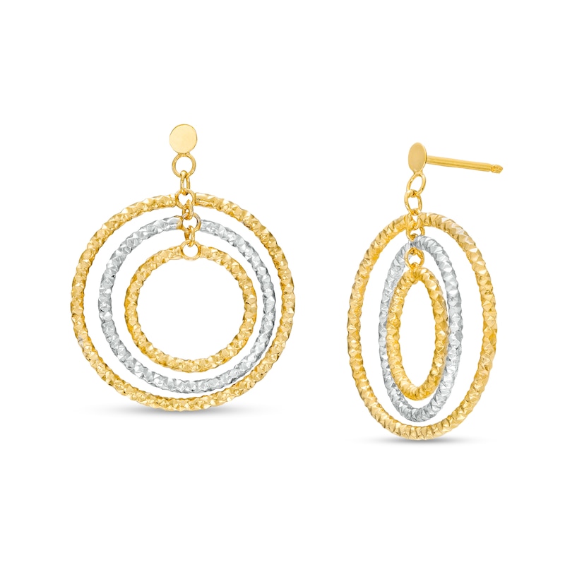 Italian Gold Diamond-Cut Layered Beaded Circle Drop Earrings in 18K Two-Tone Gold|Peoples Jewellers