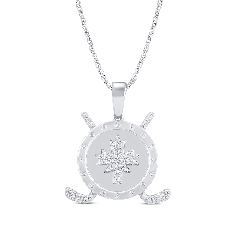 Men's 0.18 CT. T.W. Diamond Maple Leaf Disc with Hockey Sticks Pendant in Sterling Silver - 22"|Peoples Jewellers