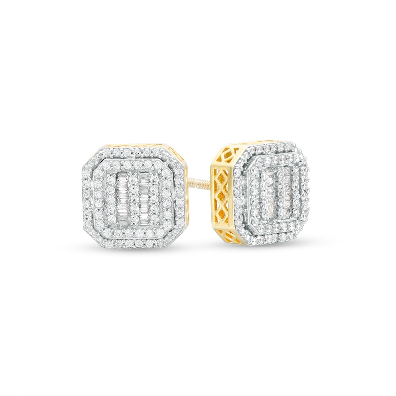 Men's 1 CT. T.W. Multi-Diamond Stud Earrings in 10K Gold