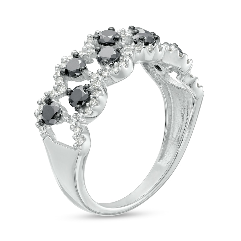 0.98 CT. T.W. Black and White Diamond Double Row Zig-Zag Ring in 10K White Gold|Peoples Jewellers