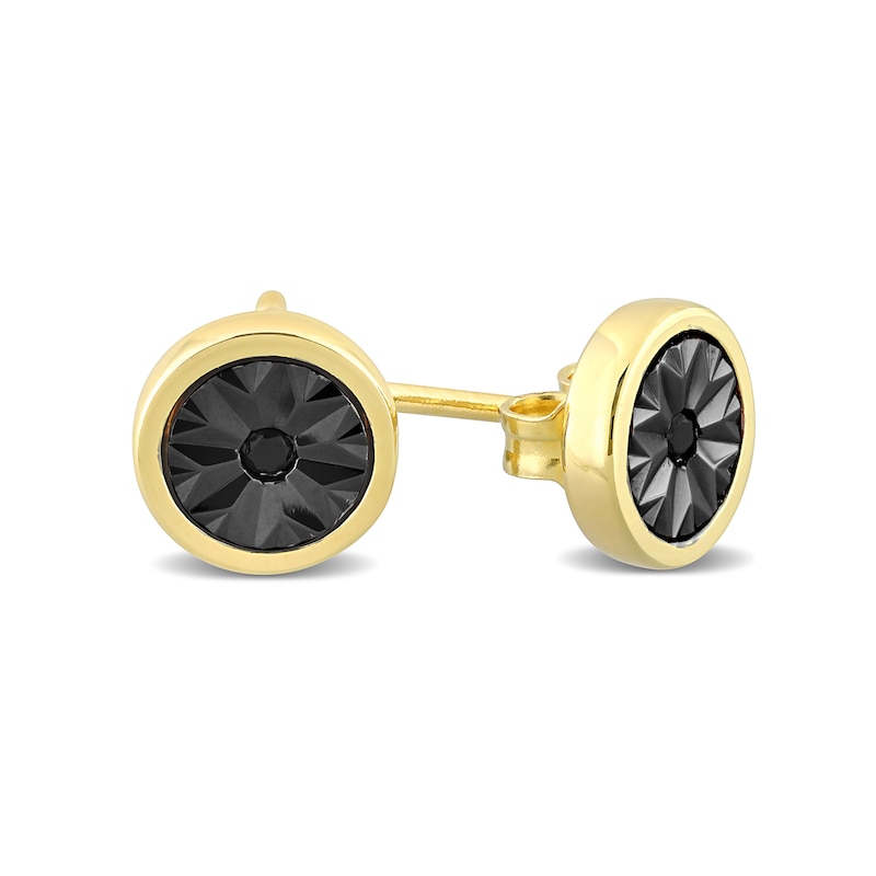 Men's Black Diamond Accent Sunburst Circle Stud Earrings in Sterling Silver with Yellow Rhodium|Peoples Jewellers