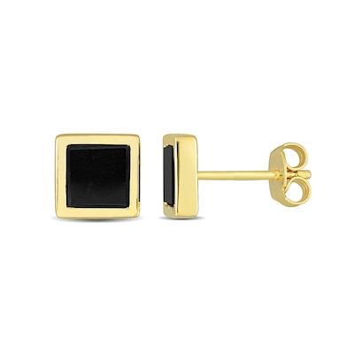 Men's 5.3mm Square Onyx Stud Earrings in Sterling Silver and Yellow Rhodium