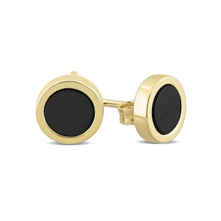 Men's 5.5mm Onyx Stud Earrings in Sterling Silver and Yellow Rhodium