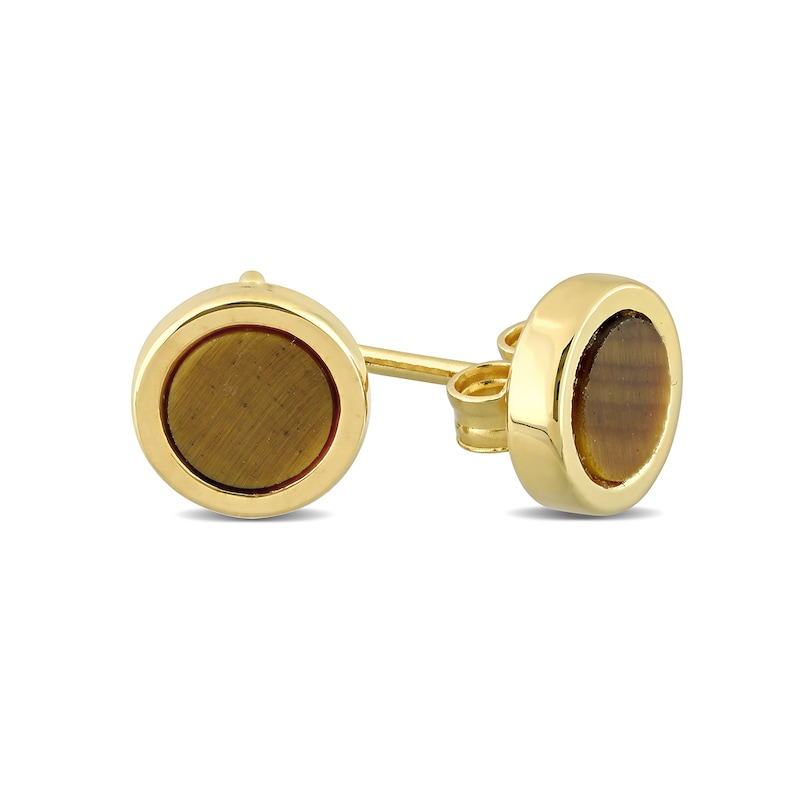 Men's 5.5mm Tiger's Eye Stud Earrings in Sterling Silver with Yellow Rhodium|Peoples Jewellers