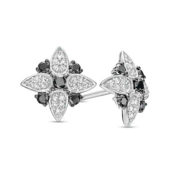 0.38 CT. T.W. Black and White Diamond Flower Stud Earrings in 10K White Gold