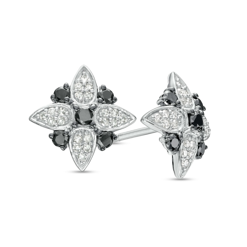 0.38 CT. T.W. Black and White Diamond Flower Stud Earrings in 10K White Gold|Peoples Jewellers