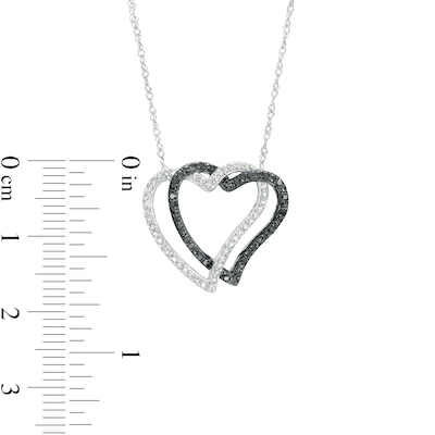 0.24 CT. T.W. Black and White Diamond Double Interlocking Hearts Necklace in 10K White Gold - 17"