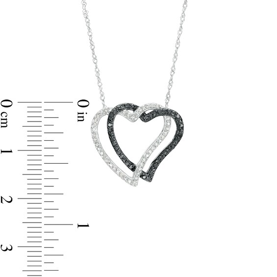 0.24 CT. T.W. Black and White Diamond Double Interlocking Hearts Necklace in 10K White Gold - 17"