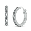 Thumbnail Image 0 of 0.08 CT. T.W. Black Diamond Lace Pattern Vintage-Style Hoop Earrings in Sterling Silver and Black Rhodium