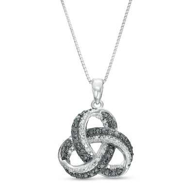 0.24 CT. T.W. Black and White Diamond Beaded Love Knot Pendant in Sterling Silver and Black Rhodium