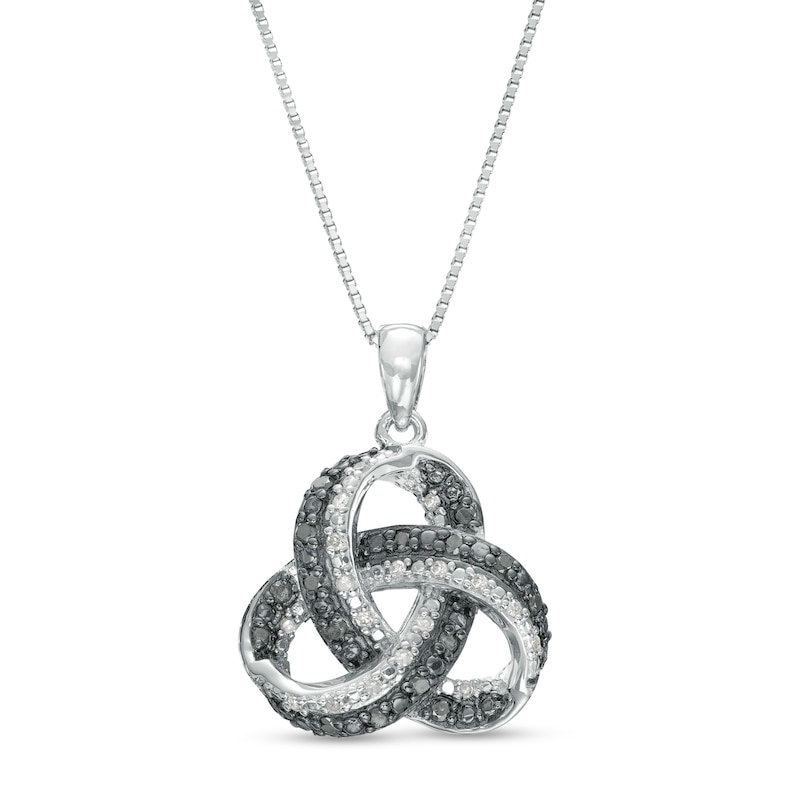 0.24 CT. T.W. Black and White Diamond Beaded Love Knot Pendant in Sterling Silver and Black Rhodium