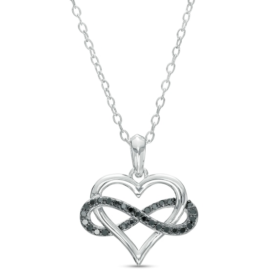 0.145 CT. T.W. Black Diamond Infinity Wrapped Heart Pendant in Sterling Silver