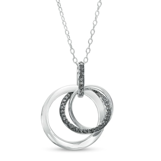 0.21 CT.T.W. Black Diamond Interlocking Circles Trio Pendant in Sterling Silver