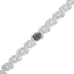 0.95 CT. T.W. Black and White Diamond Five Stone Station &quot;S&quot; Link Tennis Bracelet in Sterling Silver - 7.25&quot;